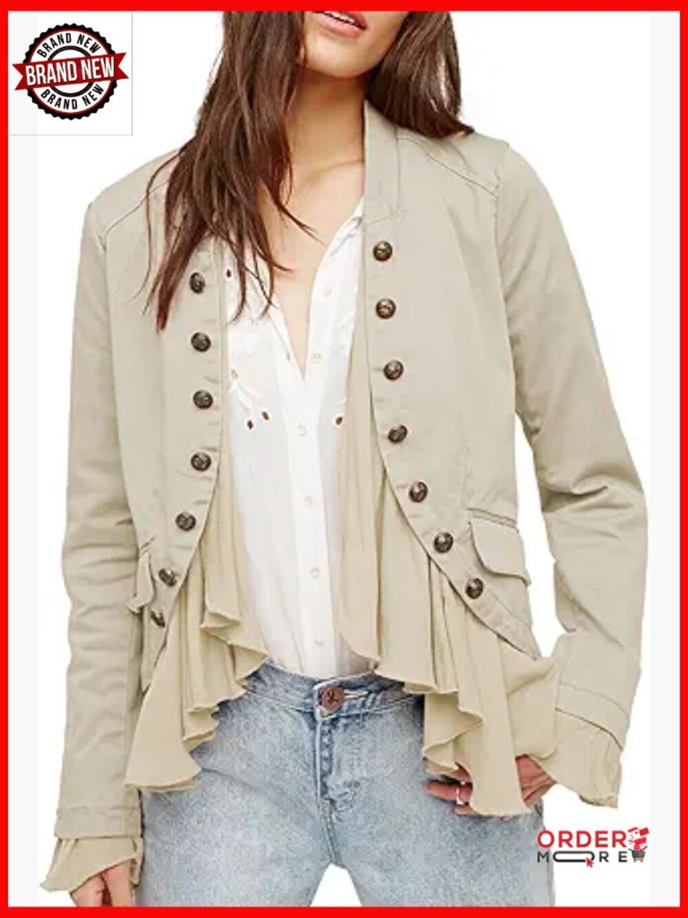 Steampunk Ruffles Jacket High Low Hem Cotton Spandex Blazer Button Up